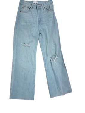 H&M Light Wash Wide Leg Ripped Jeans High Rise Size 6